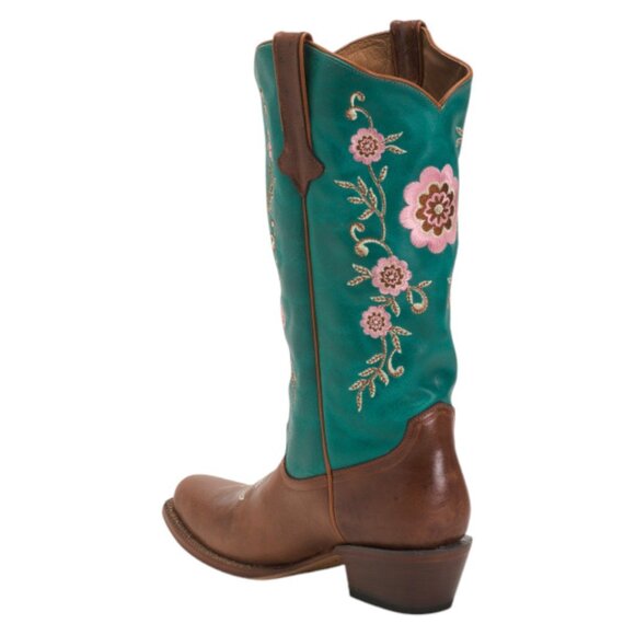 TANNER MARK Made In Mexico Leather Floral Blunt Toe Western Boots - Picture 2 of 4
